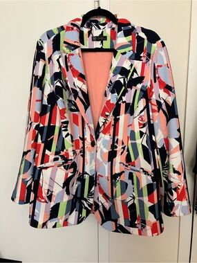 DG2 Multicolor Abstract Stripe Blazer with Coral Lining